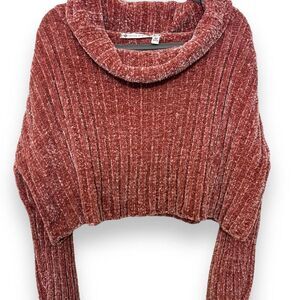 Chelsea & Violet Cropped Pink Sweater Knit Cowl Neck Soft Cozy Top Long Sleeve